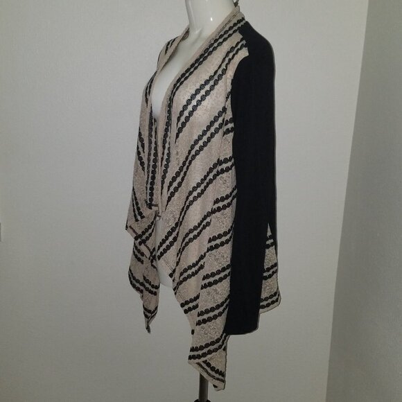 NWT Casual Express Tan Black Knit Open Front Cardigan Sweater Striped Size Large - Picture 4 of 11
